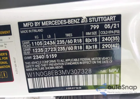 2021 Mercedes-Benz Glc 300 4Matic Suv from USA, damaged, VIN W1N0G8EB3MV307328